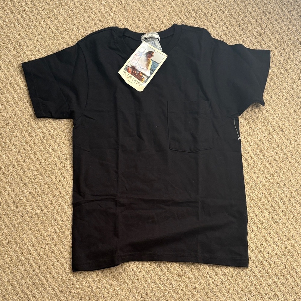 NWT Vintage Fruit of the Loom Deadstock Black Short Sleeve Tee with Pocket